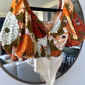 Vestique Floral Orange and Cream Bodysuit